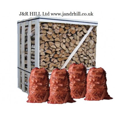 Kiln dried logs 2 x  1.17 cubic metre crate & 4 x Kindling Nets